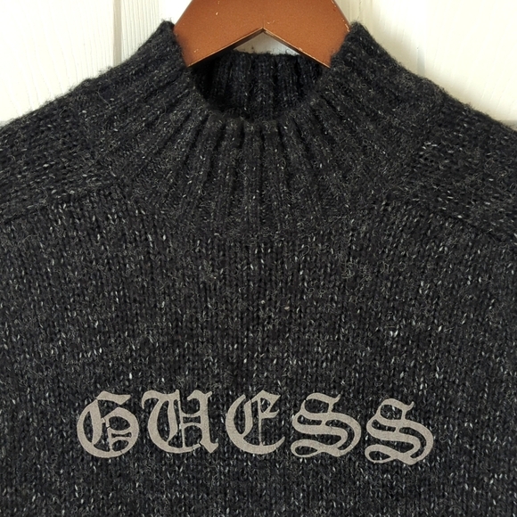 Guess Y2K Vintage Gothic Script Marled Knit Wool Blend Mock Neck Sweater Gray M - Picture 2 of 12